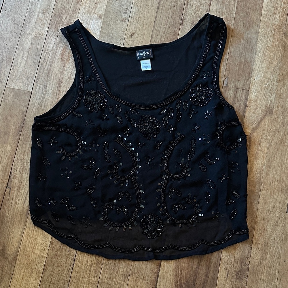 Daytrip Black Beaded Tank Top - L